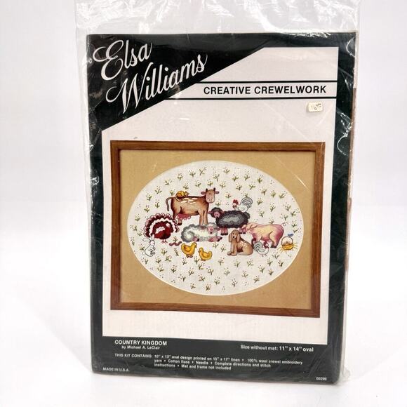 Elsa Williams Crewel Embroidery Kit “Country Kingdom” Farm Animal Linen Wool NEW - Picture 1 of 7